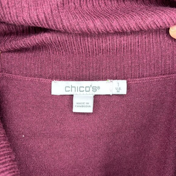 CHICO'S Cowl Neck Sweater Womens M Burgundy Drawstring Long Sleeve - Picture 4 of 8